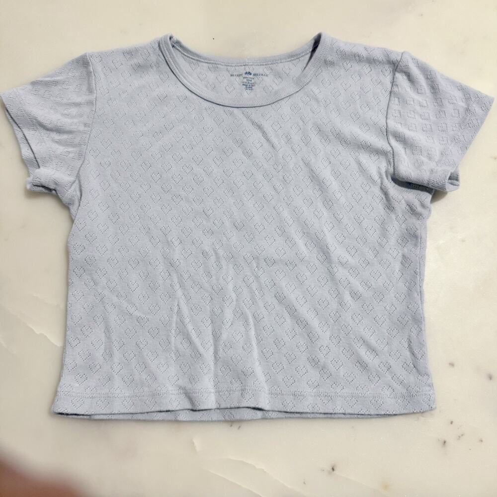 Brandy Melville Made in Italy Blue Heart 100% Cotton Solid Cropped Top Tshirts